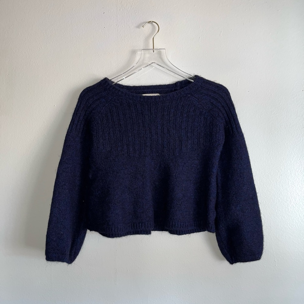ba&sh Blue Crew Neck Sweater with Cropped Design Size 4